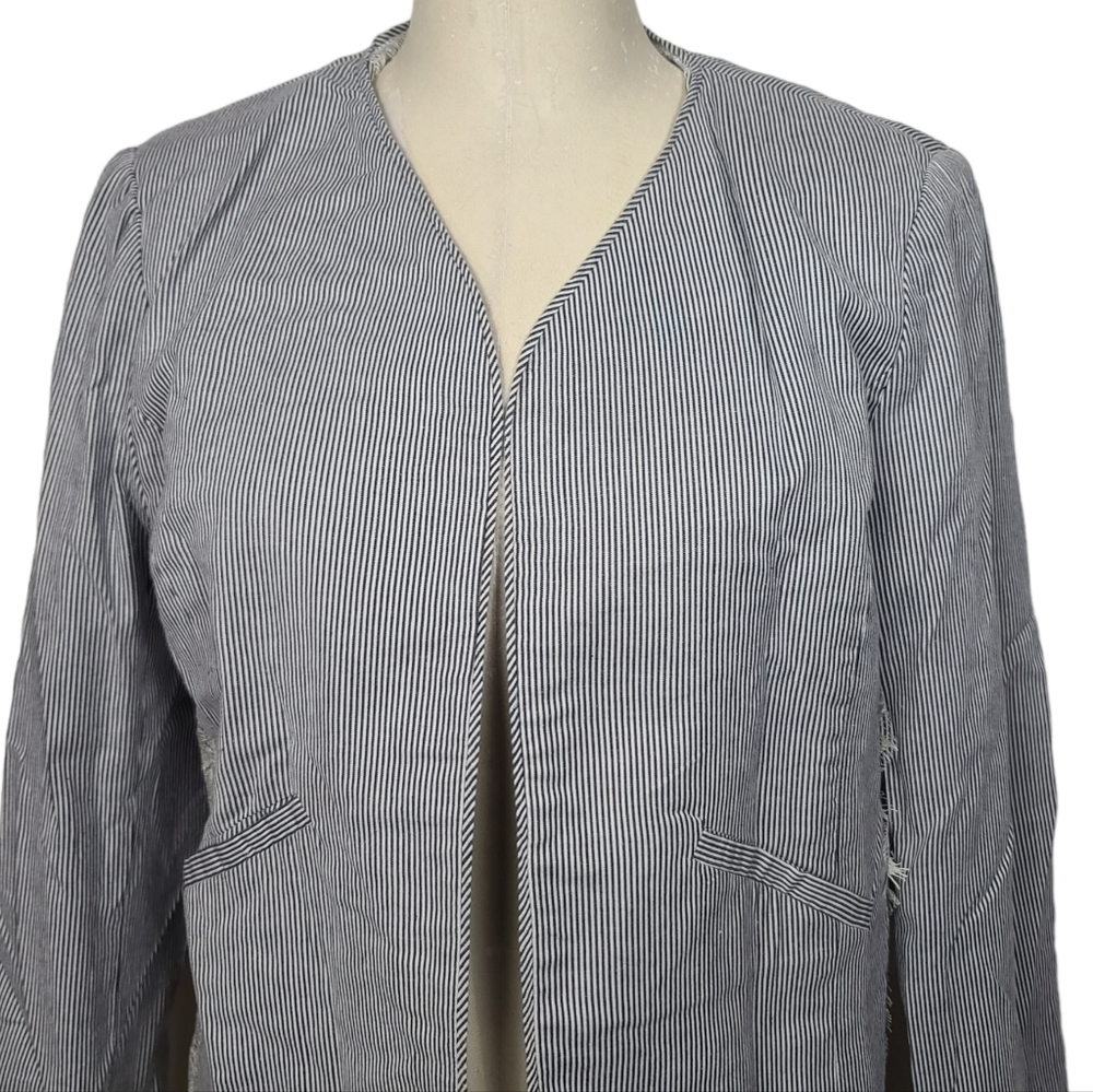 Isaac Mizrahi Blue White Pinstripe Open Blazer 8 - Picture 2 of 10